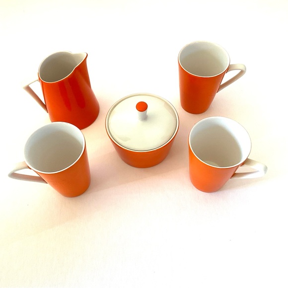 RARE OMC Japanese Demitasse Cups/Sugar & Creamer Porcelain 1960’s Mod Orange EUC - Picture 6 of 8